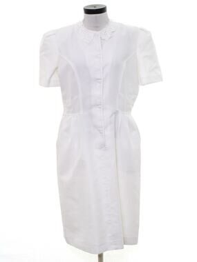 Vintage 70s Action Line White Lace Collar Midi Shirt Dress XL USA Made